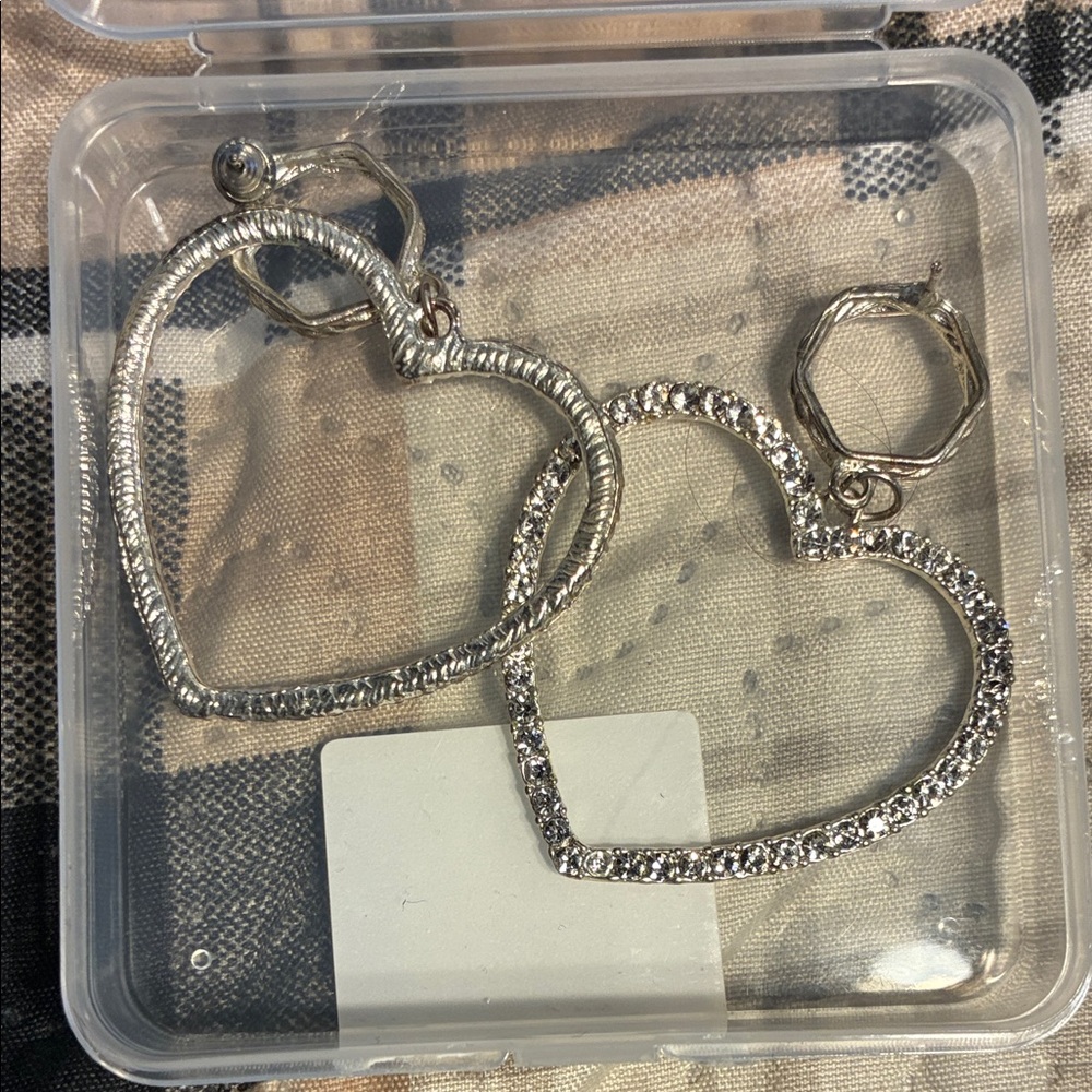 Silver Heart Hoop Earrings with Crystal Accents